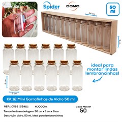 KIT 12 MINI GARRAFAS DE VIDRO 50ML
