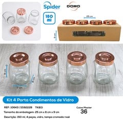 KIT 4 PORTA CONDIMENTOS DE VIDRO GOLD ROSE