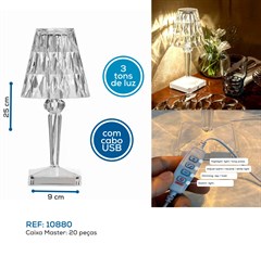 ABAJUR CRISTAL 3 TONS USB
