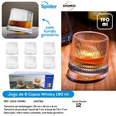 JG 6 COPOS  WHISKY 200ML  VIDRO C ESFERA  ROTATIVA