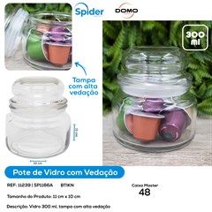POTE DE VIDRO COM VEDACAO 300ML