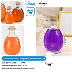 GARRAFA 400ML  VIDRO TAMPA MADEIRA