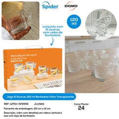 JOGO 6 XICARAS 120ML BORBOLETA TRANSPARENTE