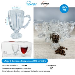JOGO 6 CANECAS CAPPUCINO 190ML