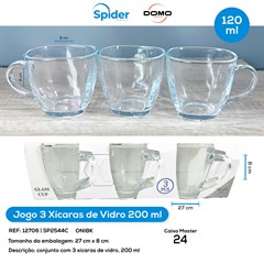JOGO 3 XICARAS 200ML VIDRO