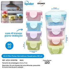 KIT QUADRADO 4 MINI POTES HERMETICOS