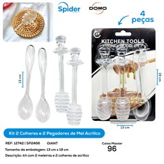 KIT 2 COLHERES E 2 PEGADORES DE MEL ACRILICO