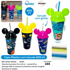COPO PLASTICO 600ML C CANUDO