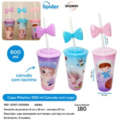 COPO PLASTICO 550ML CANUDO LACO