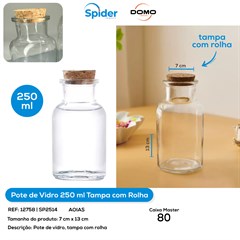 POTE 250ML DE VIDRO TAMPA CORTICA