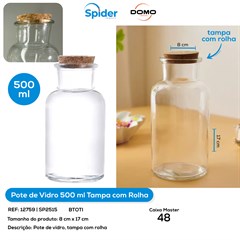 POTE 500ML DE VIDRO TAMPA CORTICA