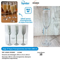 JOGO 3 TACAS TRANSPARENTE 180ML CHAMPANHE