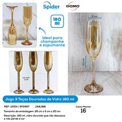 JOGO 3 TACAS DOURADA 180ML CHAMPANHE