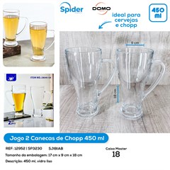 JOGO 2 CANECAS DE CHOPP 450ML DE VIDRO LISO