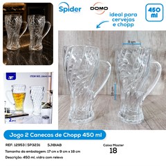 JOGO 2 CANECAS DE CHOPP 450ML DE VIDRO LISTAS