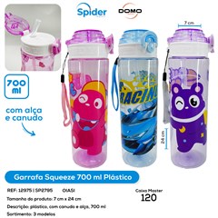 GARRAFA SQUEEZE 700ML PLASTICA COM ALCA E CANUDO