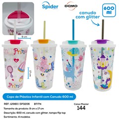 COPO DE PLASTICO 600ML INFANTIL COM CANUDO E TAMPA