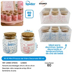 KIT 6 FRASCOS 50ML DE VIDRO DECORADO