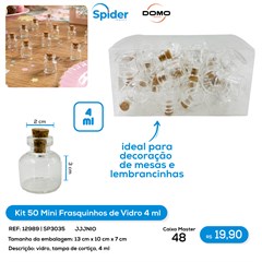 MINI 50 FRASCOS DE VIDRO 4ML TAMPA CORTICA