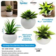 ARRANJO SUCULENTAS VASO PLASTICO COM PEDRAS