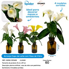 ARRANJO COPO DE LEITE VASO DE VIDRO COM PEDRAS