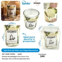 VELA POTE DE VIDRO PAPEL DECORADO FLOR
