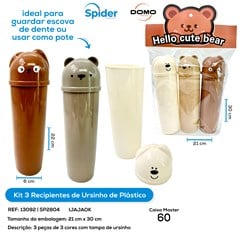KIT 3 FRASCOS EM PLASTICO ESTAMPA URSO
