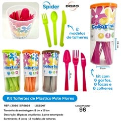 KIT TALHERES DE PLASTICO COM POTE COLORIDO
