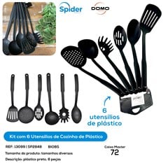 KIT C/ 6 UTENSILIOS DE COZINHA PRETO